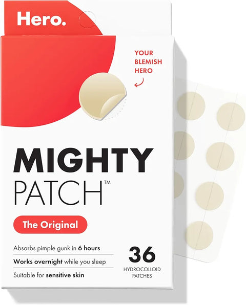 Mighty Patch Original Patch from Hero Cosmetics - #1 Hydrocolloid Acne Pimple Patches for Face, Shrinking Zits & Whiteheads in 1 Use, Nighttime Spot Pimple Stickers for Face, 36 Count